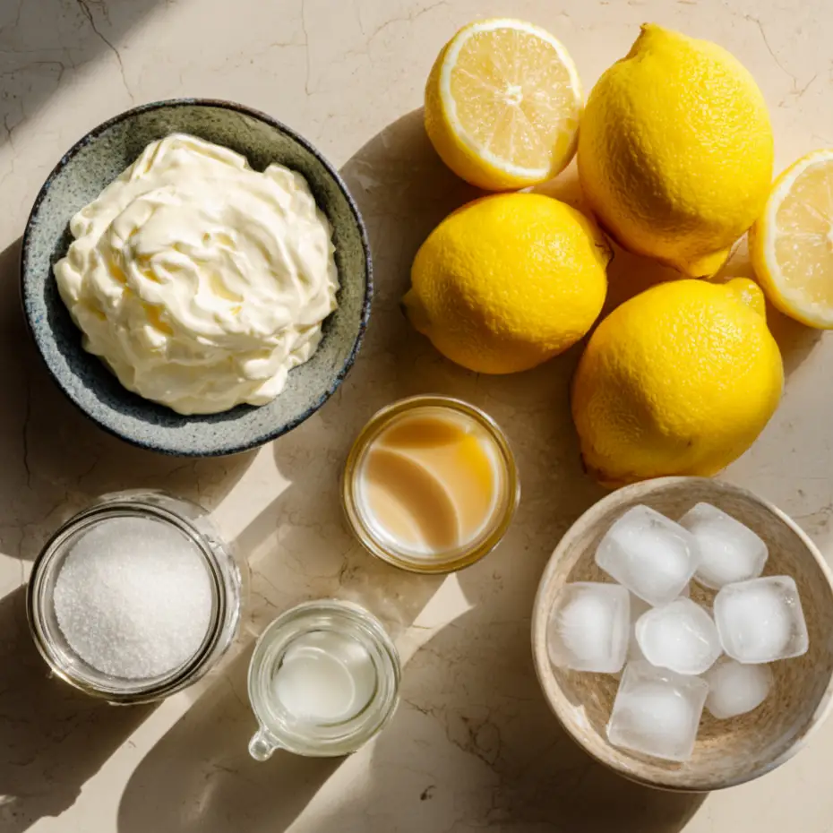 TikTok whipped lemonade recipe ingredients on table