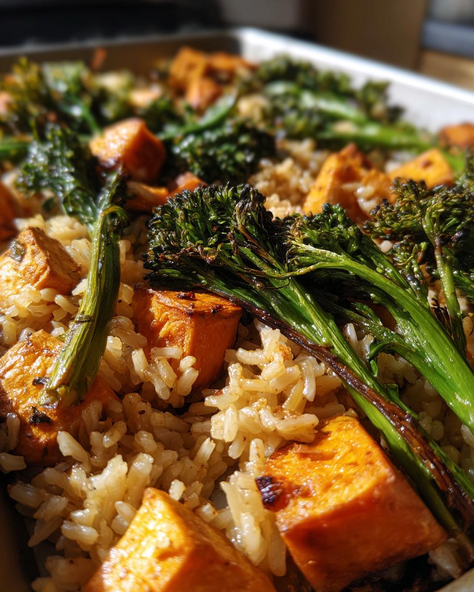 1-Pan Brown Rice, Sweet Potato & Broccoli Rabe – Easy Feasts 5 All-In-One Sheet-Pan Brown Rice With Sweet Potato And Broccoli Rabe - detail 1