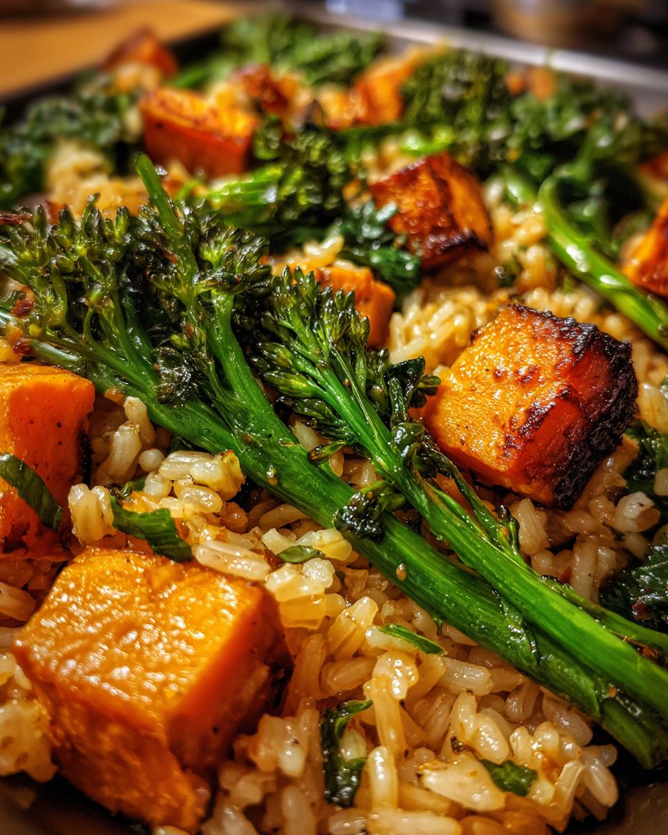 1-Pan Brown Rice, Sweet Potato & Broccoli Rabe – Easy Feasts 7 All-In-One Sheet-Pan Brown Rice With Sweet Potato And Broccoli Rabe - detail 3