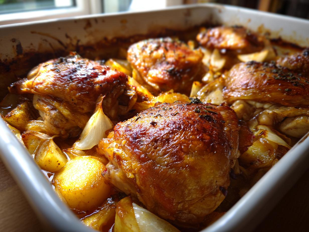 Perfectly Juicy Baked Chicken Thighs with Apples & Onions! 7 Baked Chicken Thighs with Apples and Onions - detail 3