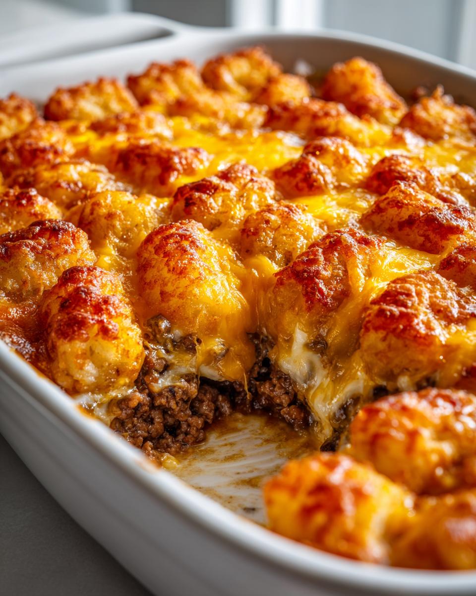 Cheesy Ground Beef Tater Tot Casserole - 10-Min Family Feast 5 Cheesy Ground Beef Tater Tot Casserole – Winter Crowd Pleaser - detail 1