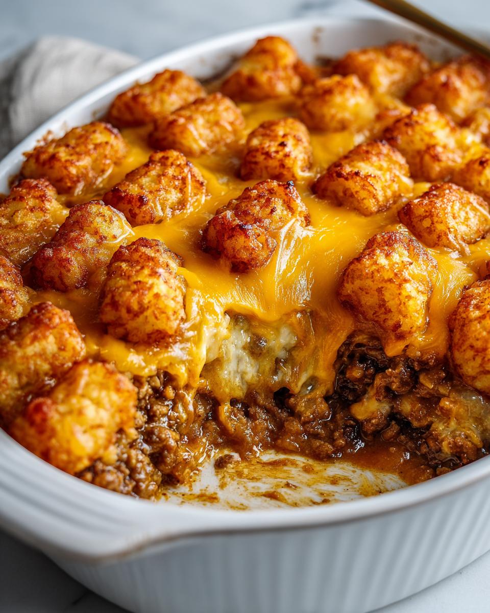 Cheesy Ground Beef Tater Tot Casserole - 10-Min Family Feast 6 Cheesy Ground Beef Tater Tot Casserole – Winter Crowd Pleaser - detail 2