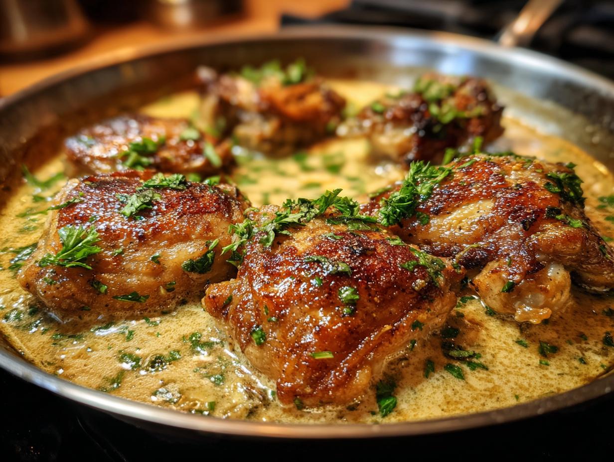 Creamy Garlic Chicken Thighs: 35 Min Quick Fix 7 Creamy Garlic Chicken Thighs in Pan Sauce - detail 3