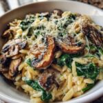 Creamy Parmesan Orzo with Spinach and Mushrooms