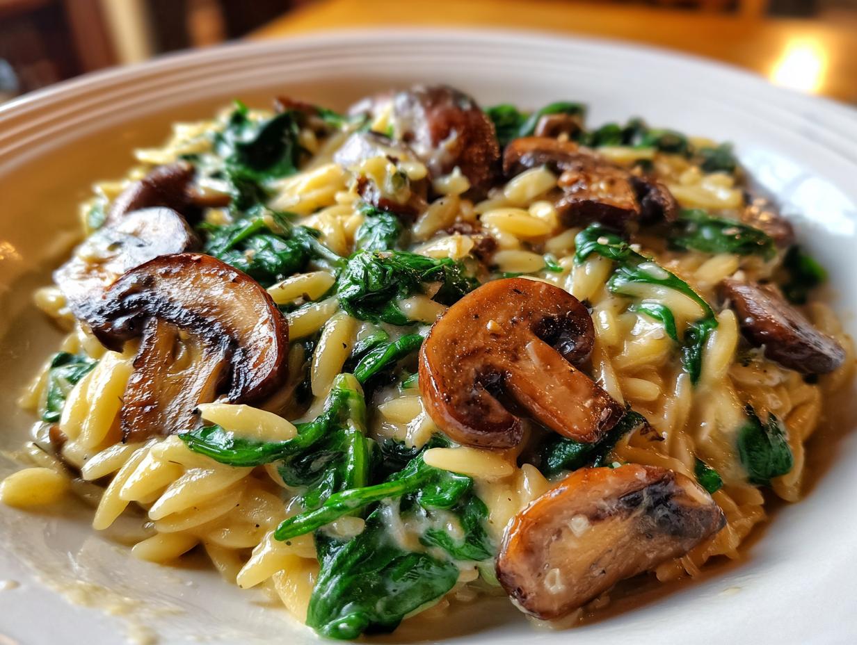 Creamy Parmesan Orzo with Spinach and Mushrooms - detail 2