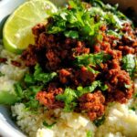 Crispy Chile Ground Beef and Cauliflower Protein Bowls