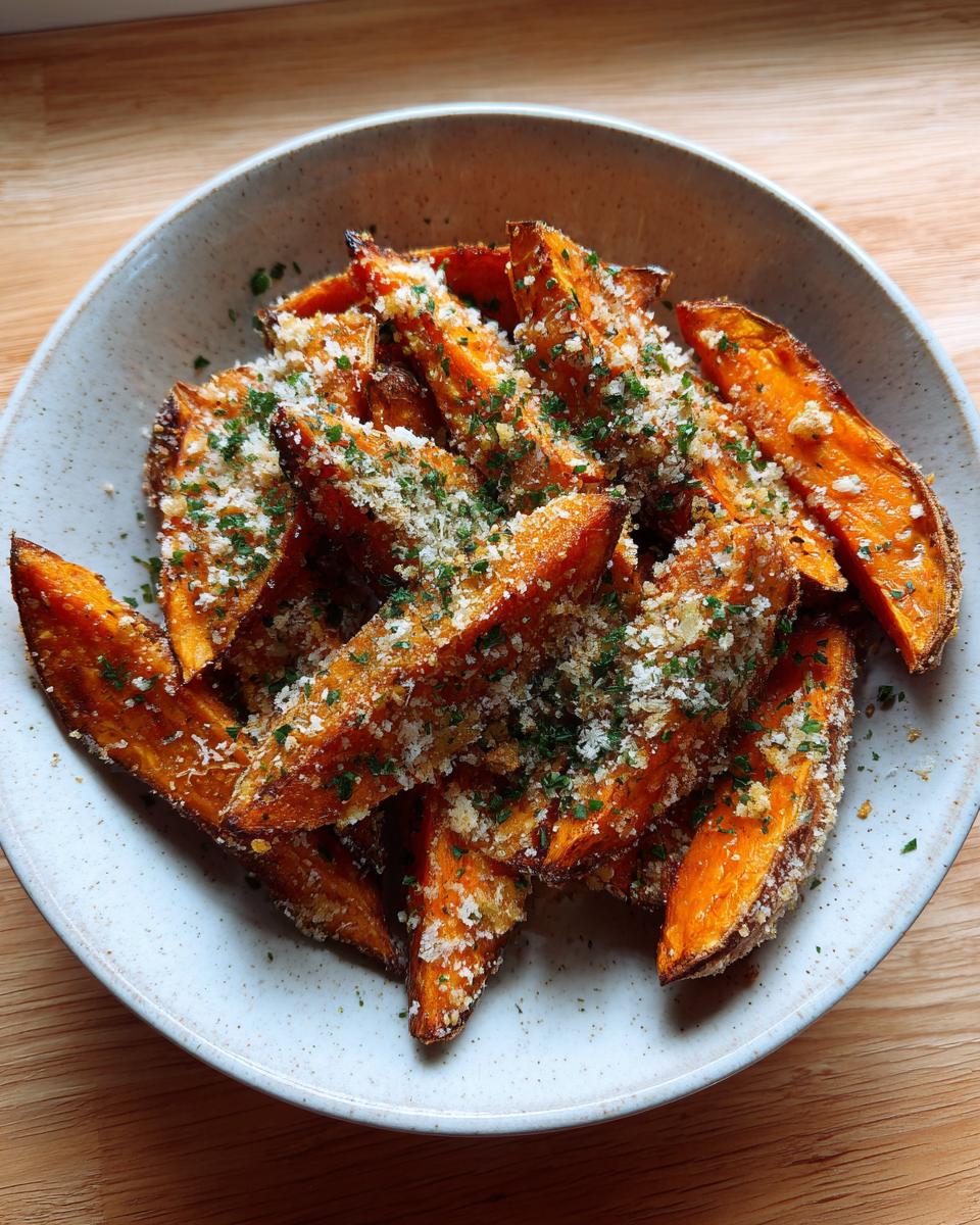Crispy 3-Ingredient Garlic Parmesan Sweet Potato Wedges