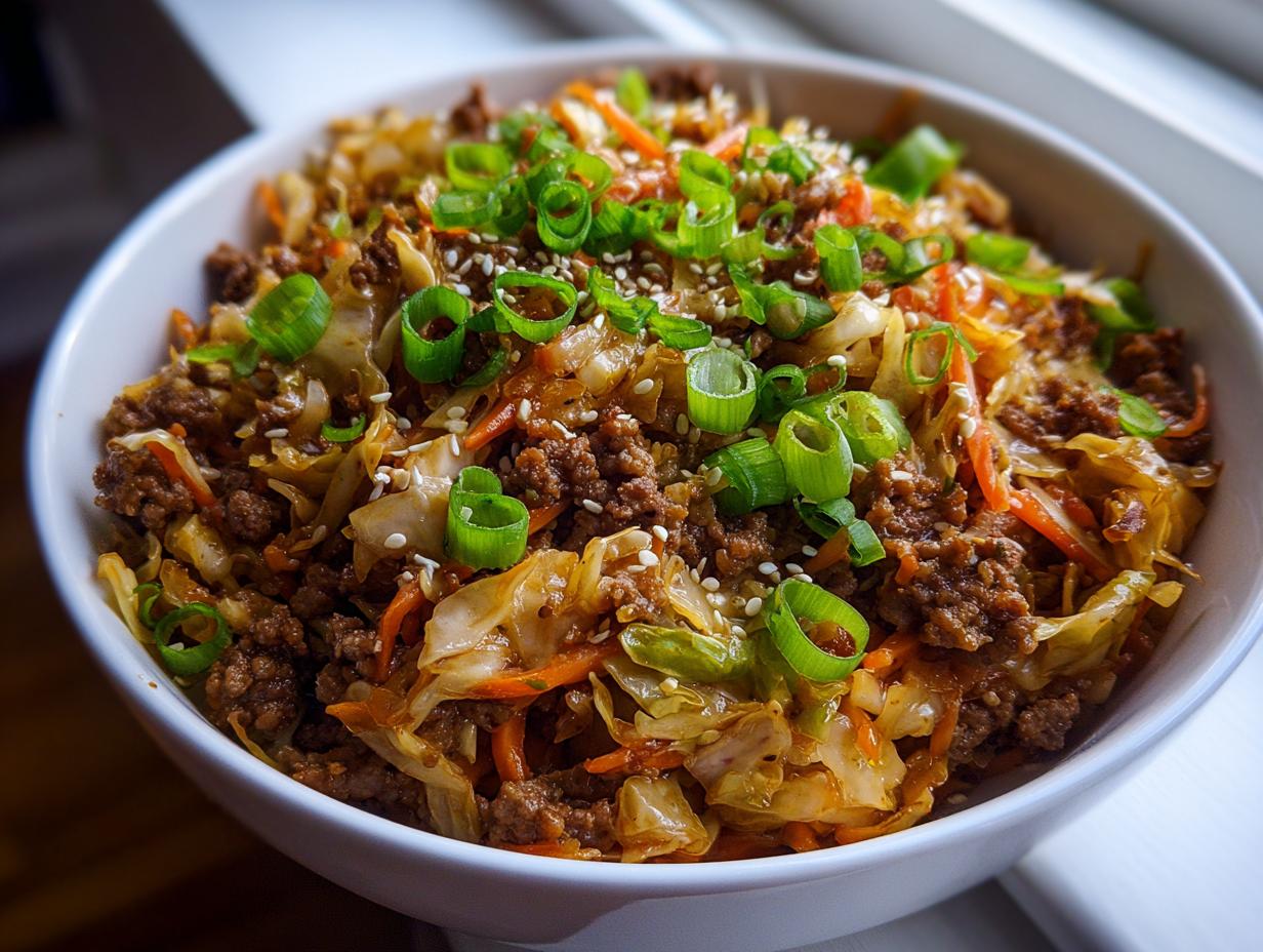 Savory 30-Minute Ground Beef Egg Roll in a Bowl Delight 7 Ground Beef Egg Roll in a Bowl Meal Prep - detail 3