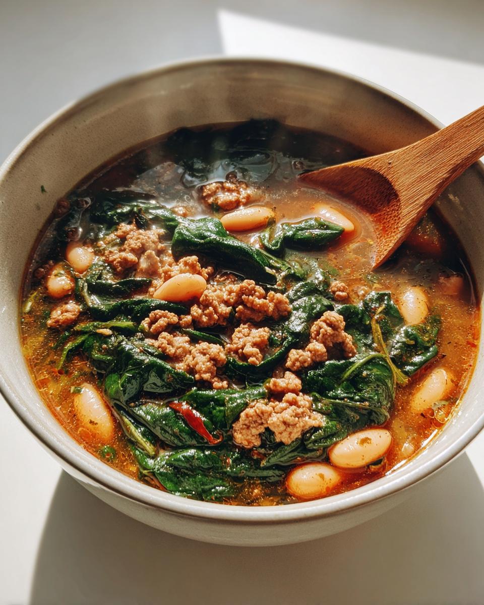 Healthy Ground Beef Soup with Spinach & Beans - detail 1