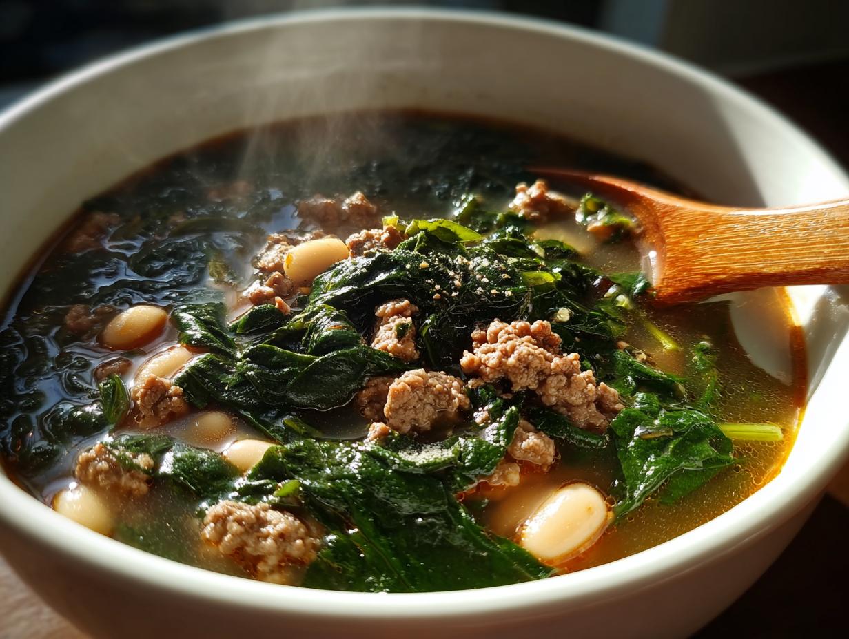 Healthy Ground Beef Soup with Spinach & Beans - detail 2