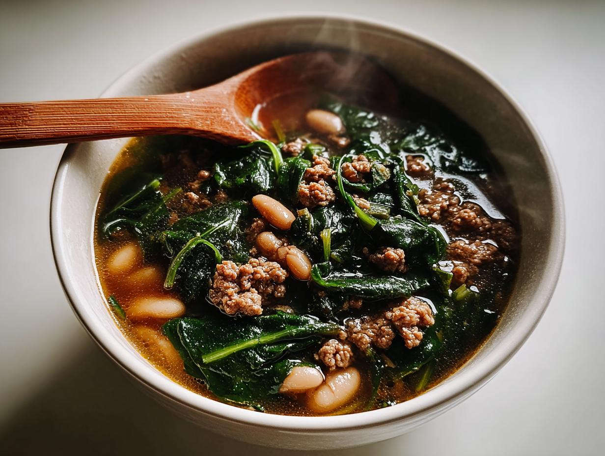 Healthy Ground Beef Soup with Spinach & Beans - detail 3