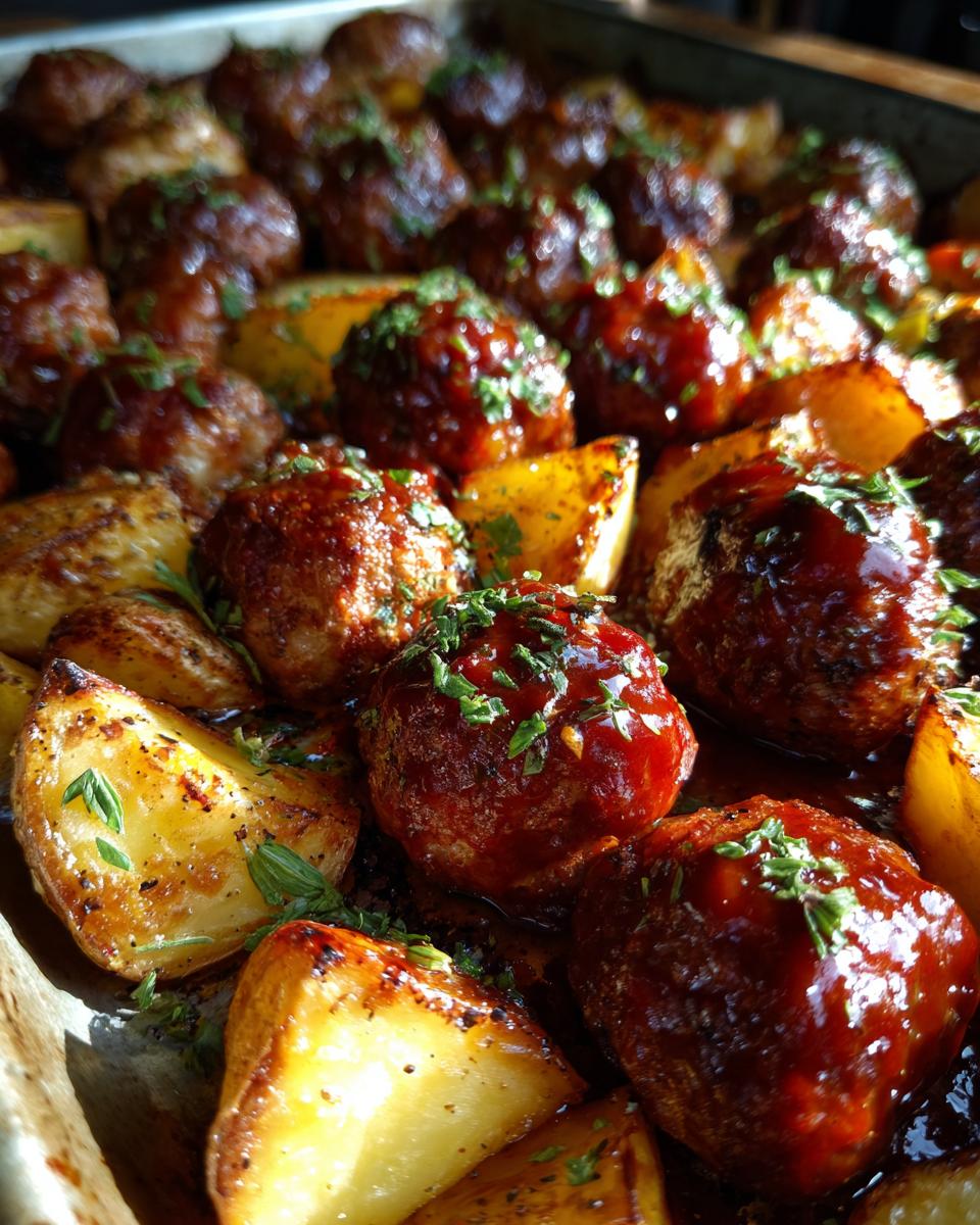 Sheet Pan BBQ Meatballs and Potatoes - detail 1