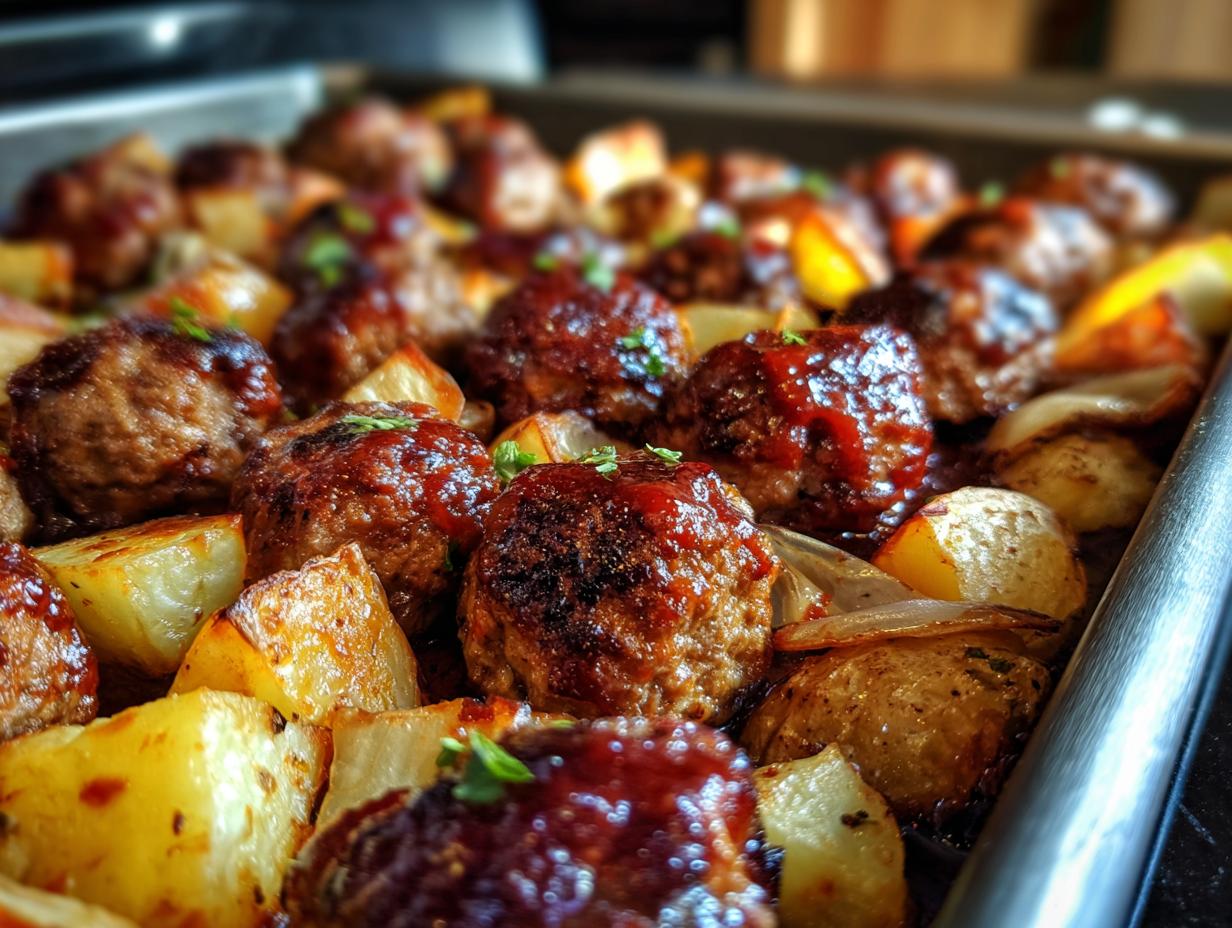 Sheet Pan BBQ Meatballs and Potatoes - detail 2