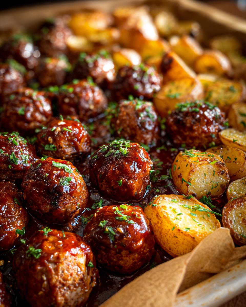 Sheet Pan BBQ Meatballs and Potatoes - detail 3