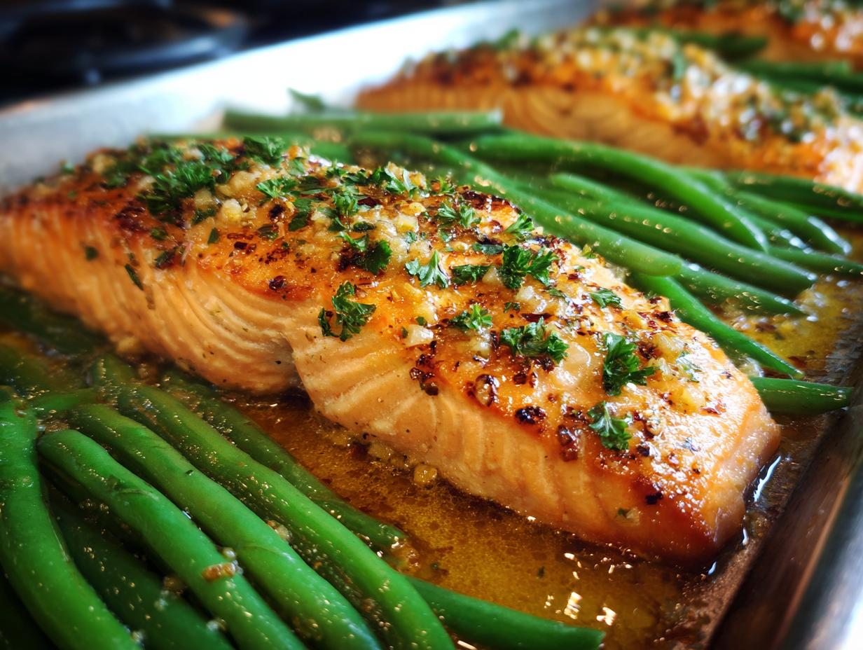 Sheet Pan Garlic Butter Salmon and Green Beans - detail 3