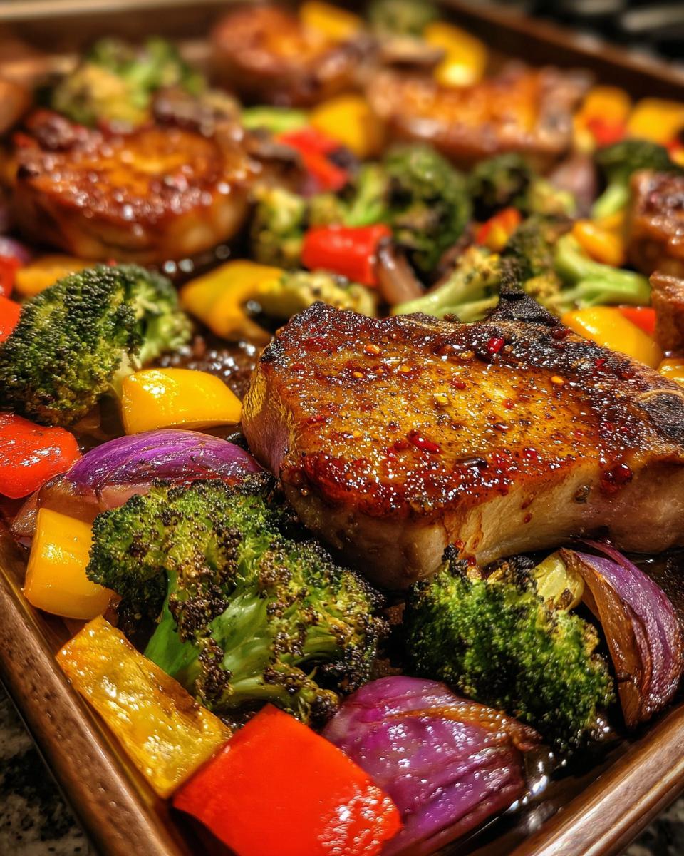 Sheet Pan Honey Garlic Pork Chops: 1 Pan Meal 5 Sheet Pan Honey Garlic Pork Chops and Veggies - detail 1