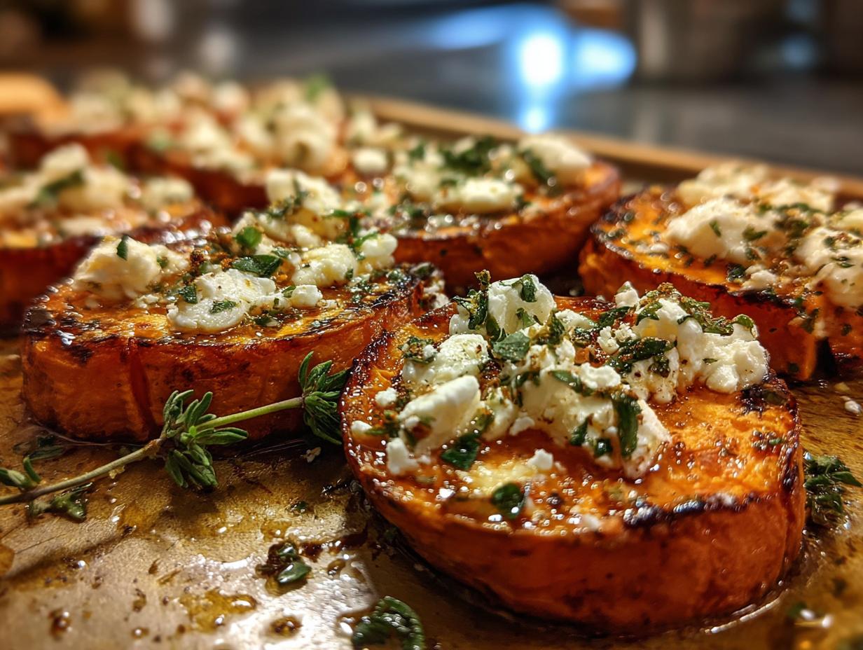 Sweet Potato Recipes: 1 Honey Feta Bite 7 Sweet Potato Recipes: Honey Feta Sweet Potato Rounds - detail 3